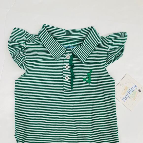 NWT Itsy Bitsy Size 24M Game Day Polo Dress in Green Stripes - Picture 3 of 3
